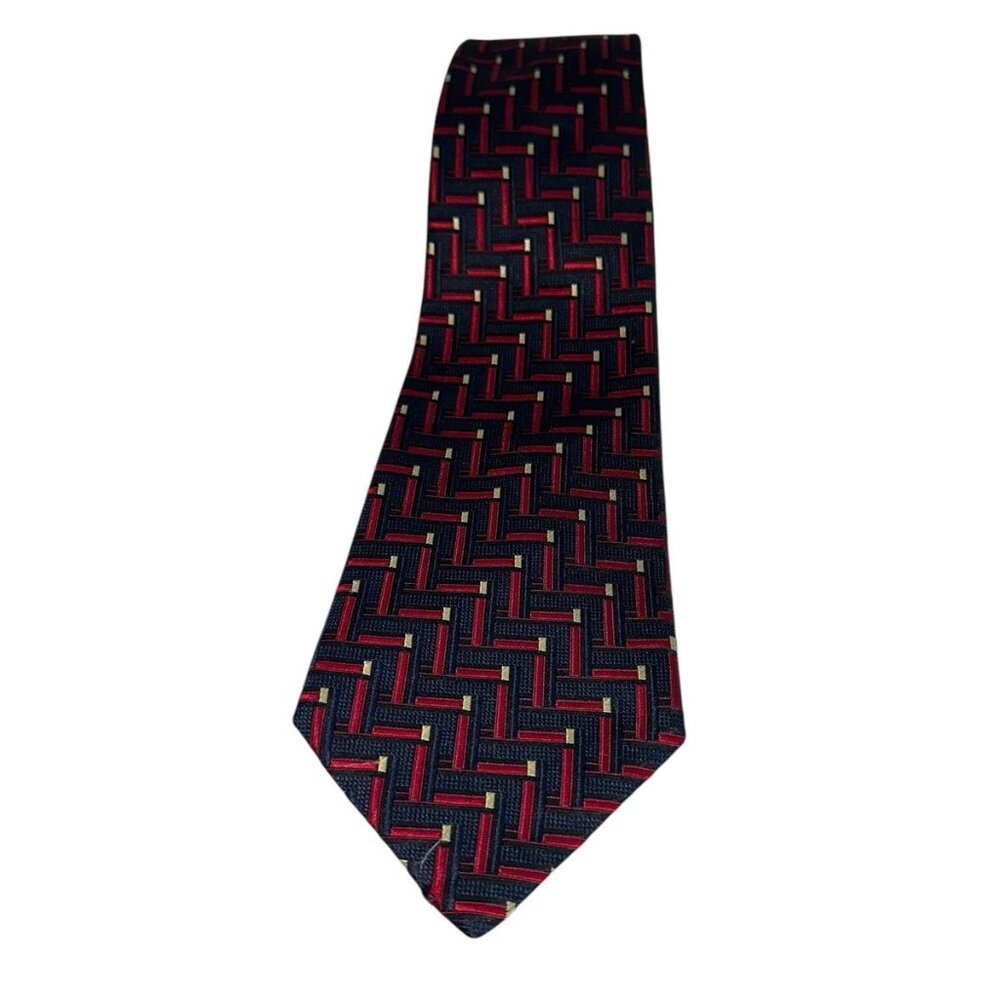 Peter Thomas By Superba 100% Silk Tie Mens Navy Red Geometric Made In USA